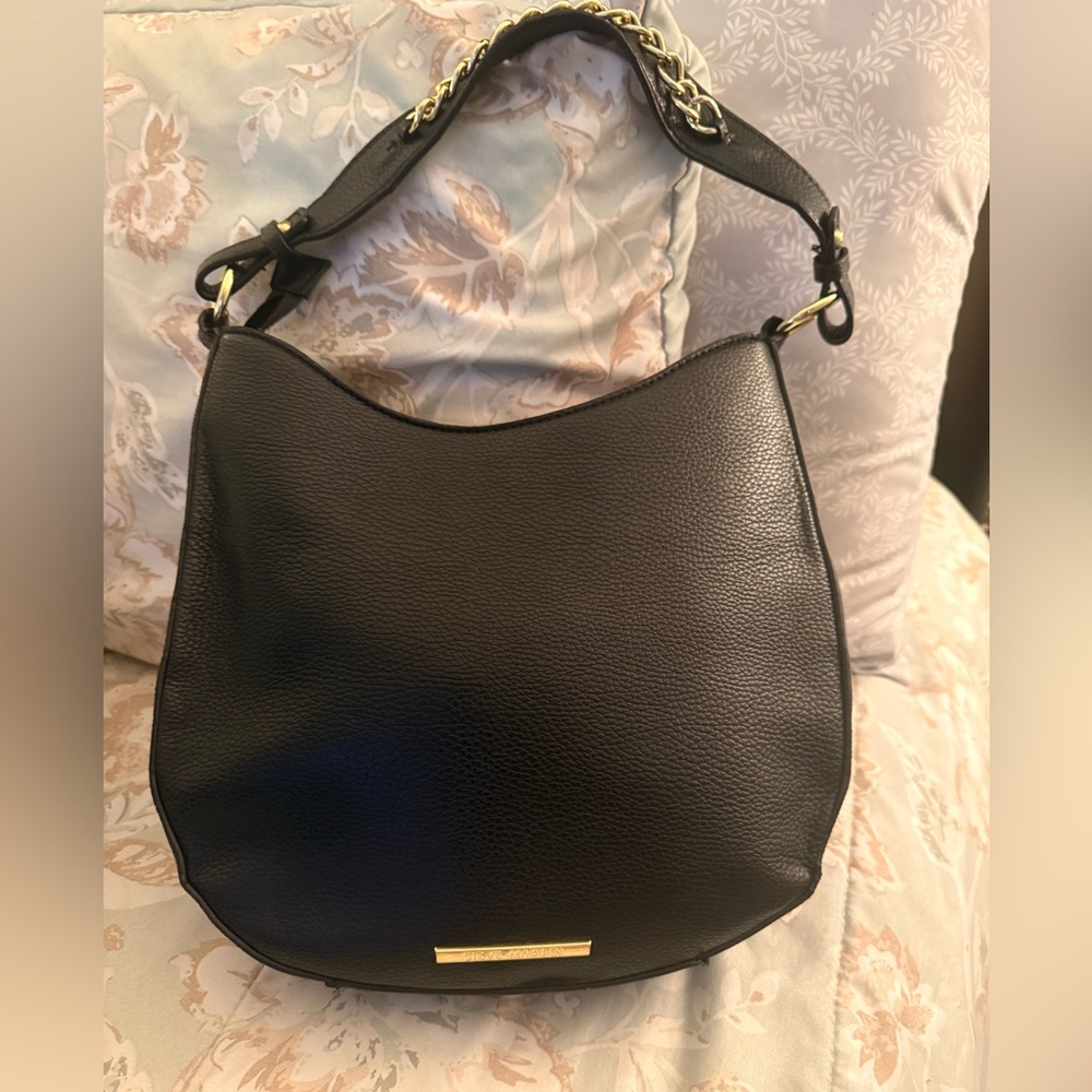 D17:  Steve Madden Black Leather Hobo Bag with Gold Hardware
